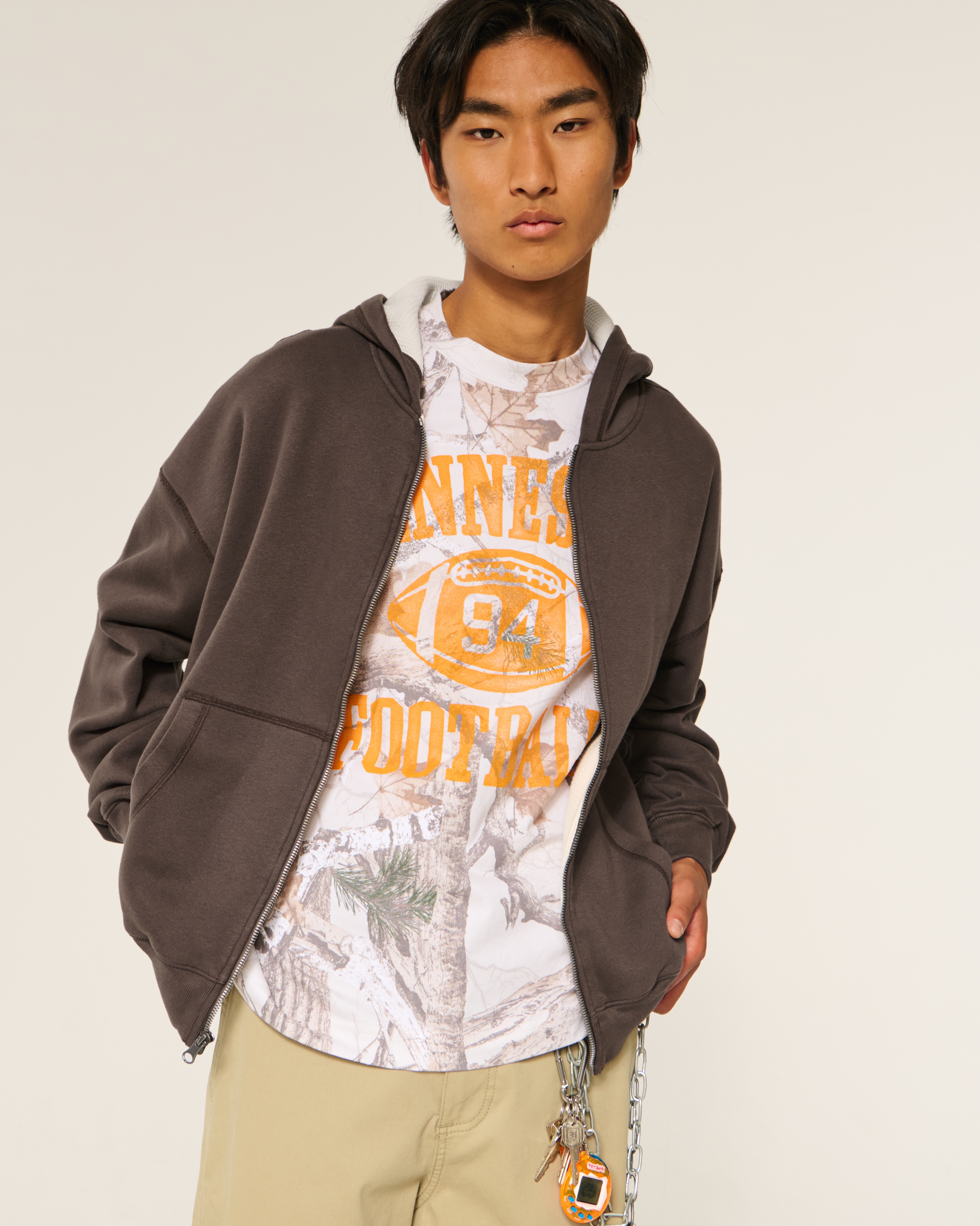 Boxy Thermal-Lined Zip-Up Hoodie