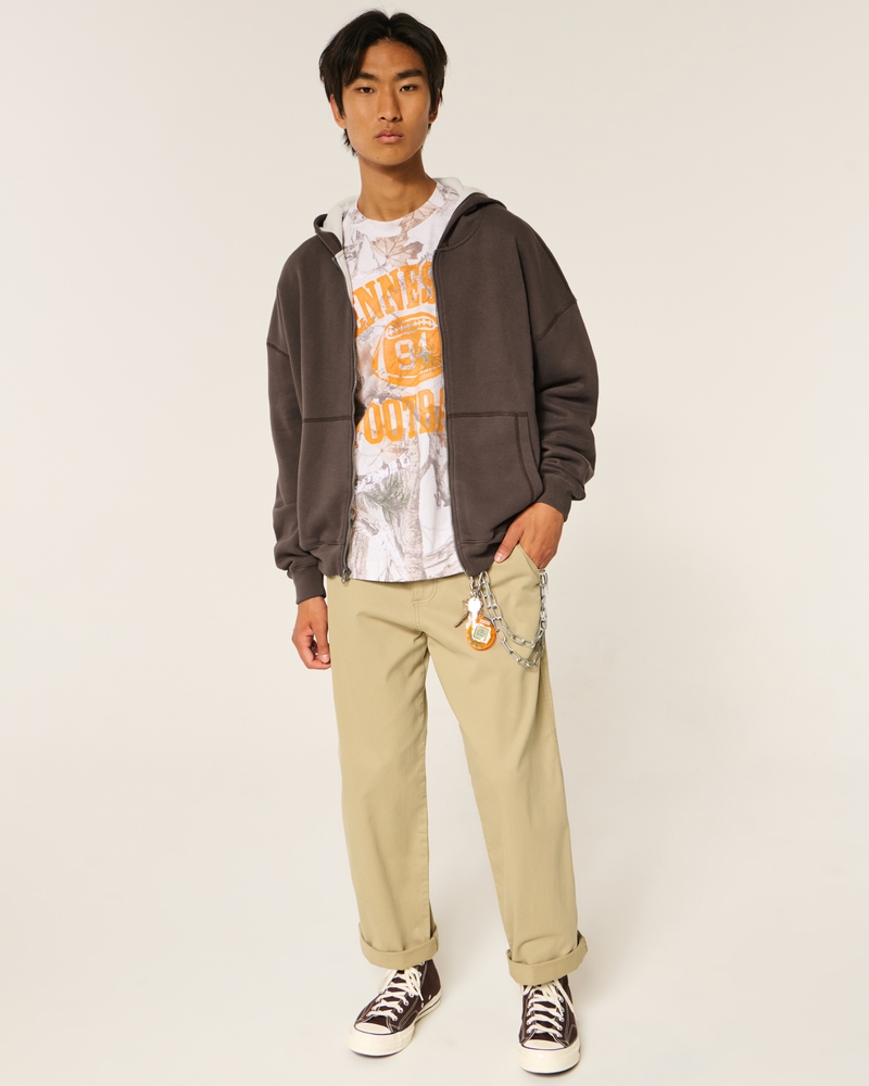 Boxy Waffle-Lined Zip-Up Hoodie