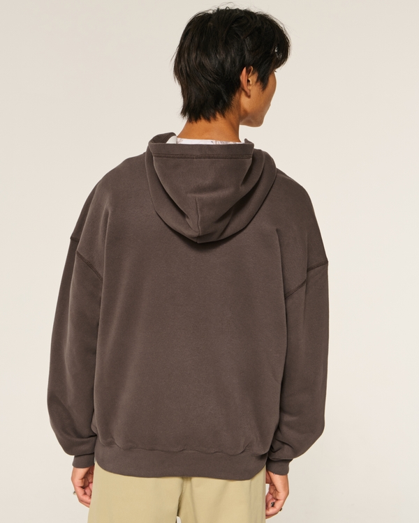 Boxy Waffle-Lined Zip-Up Hoodie