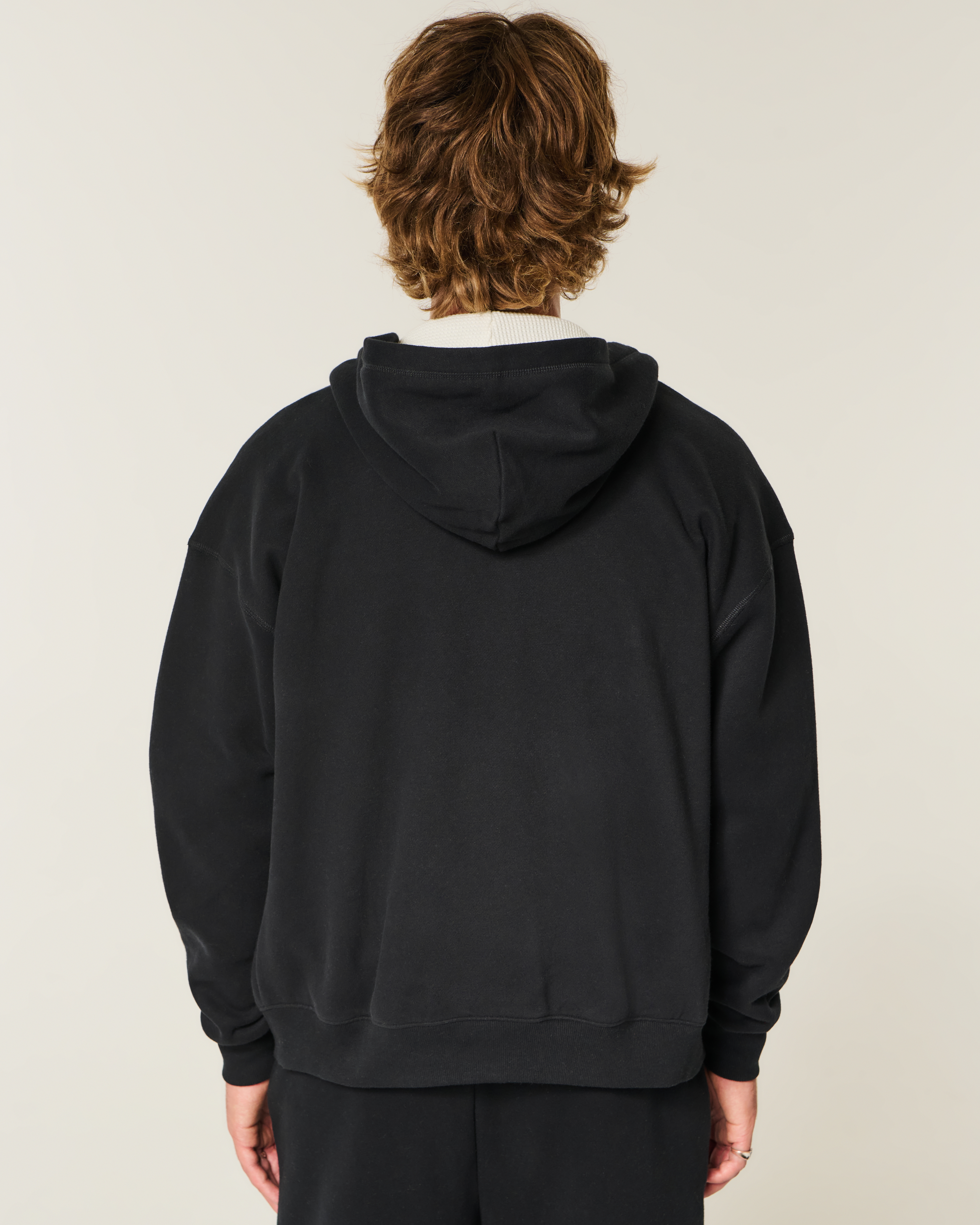 Boxy Waffle-Lined Zip-Up Hoodie