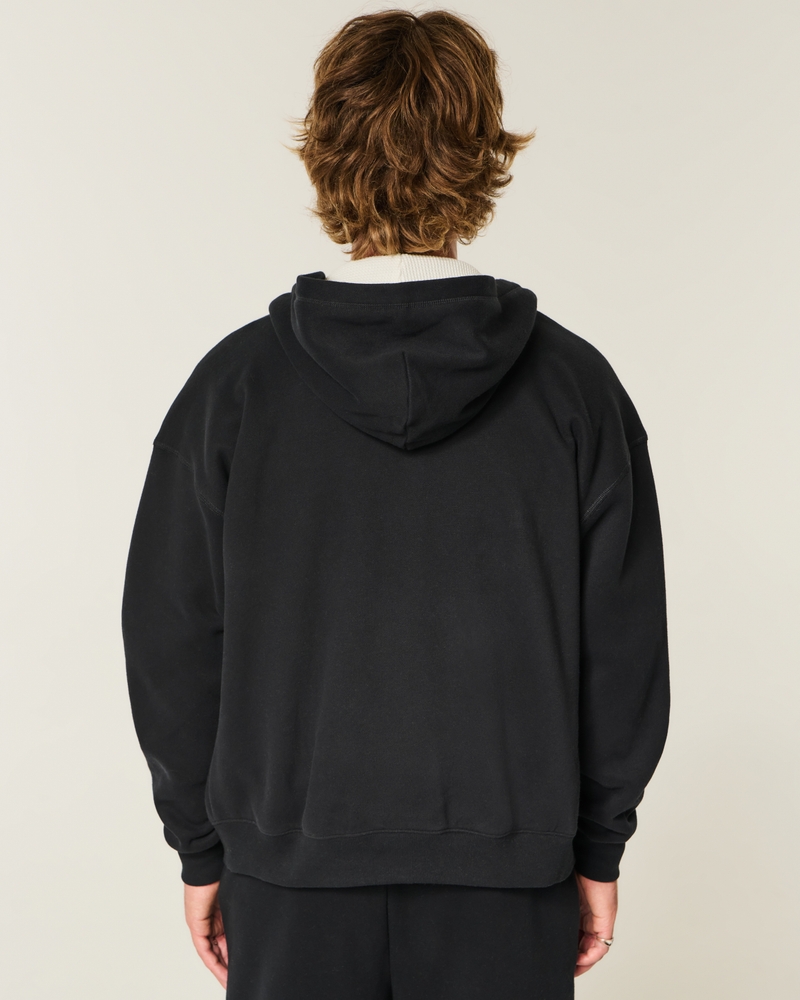 Boxy Waffle-Lined Zip-Up Hoodie