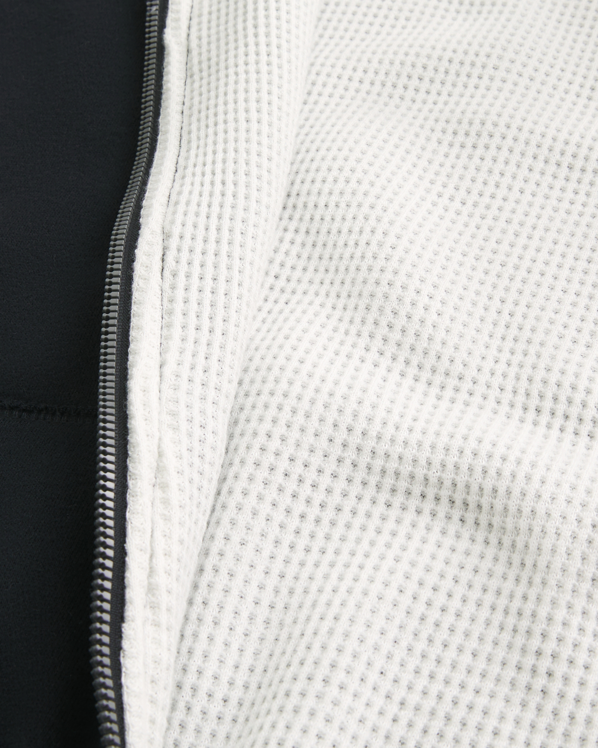 Boxy Waffle-Lined Zip-Up Hoodie