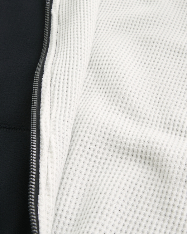 Boxy Waffle-Lined Zip-Up Hoodie