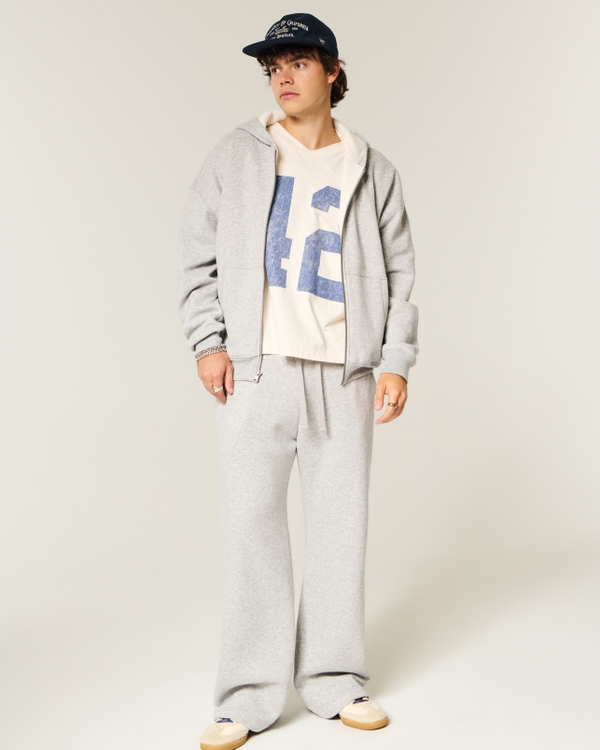 Boxy Waffle-Lined Zip-Up Hoodie, Heather Gray view 2