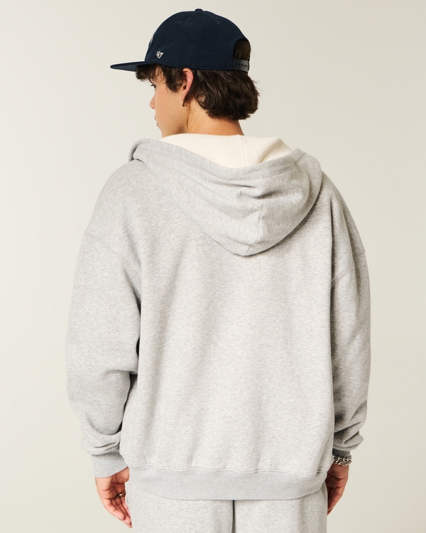 Boxy Waffle-Lined Zip-Up Hoodie