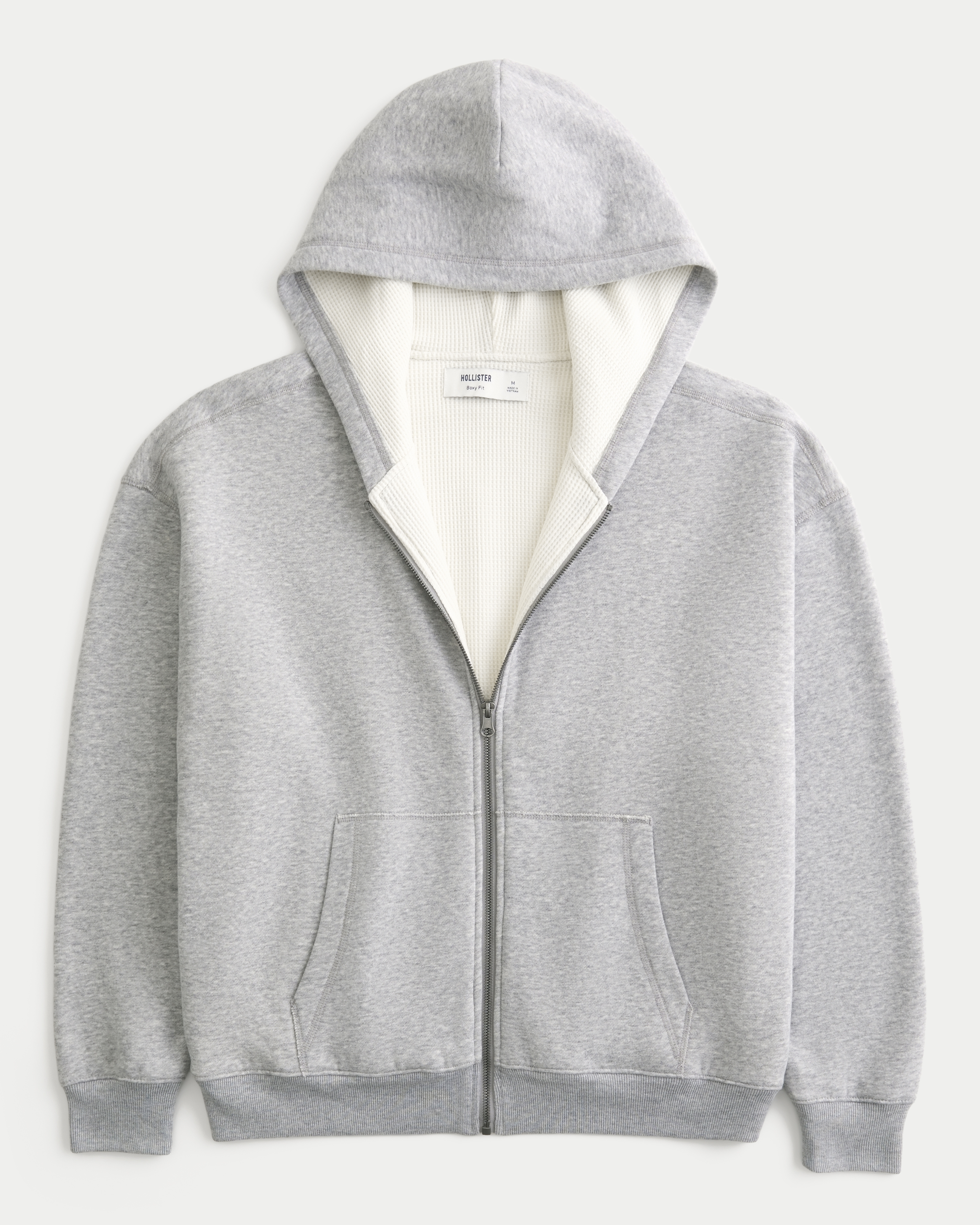 Boxy Thermal-Lined Zip-Up Hoodie