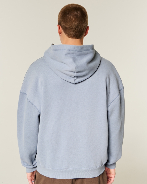 Boxy Waffle-Lined Zip-Up Hoodie