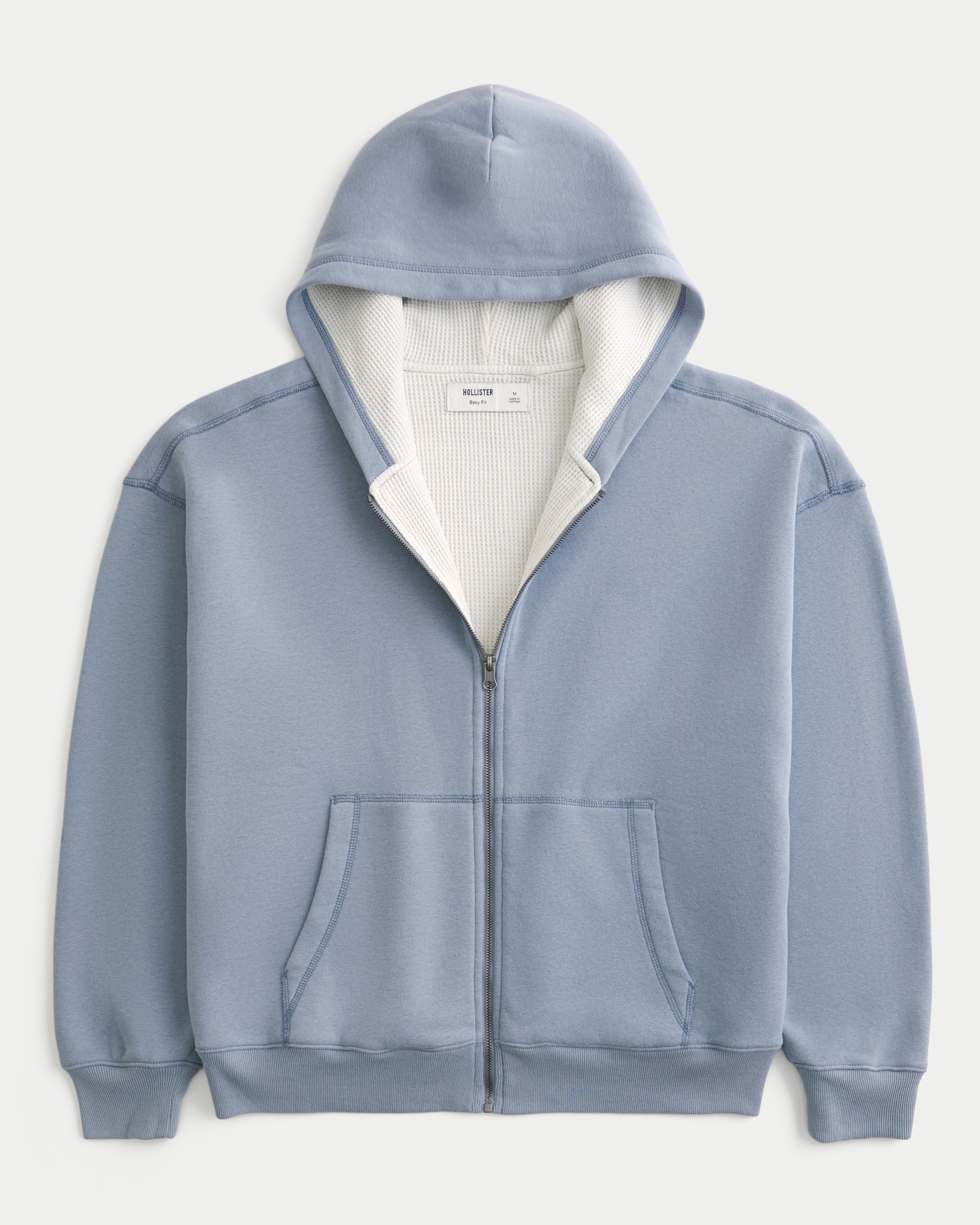 Boxy Thermal-Lined Zip-Up Hoodie