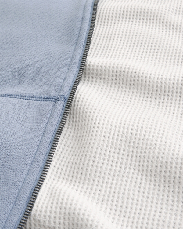 Boxy Waffle-Lined Zip-Up Hoodie