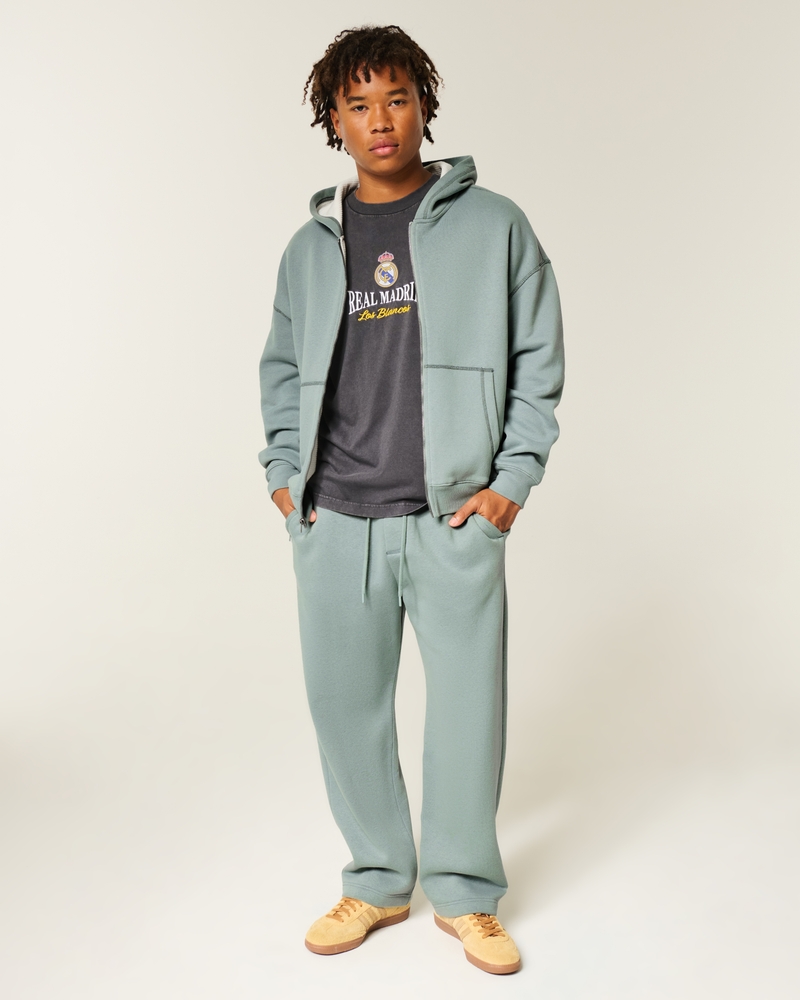 Boxy Waffle-Lined Zip-Up Hoodie