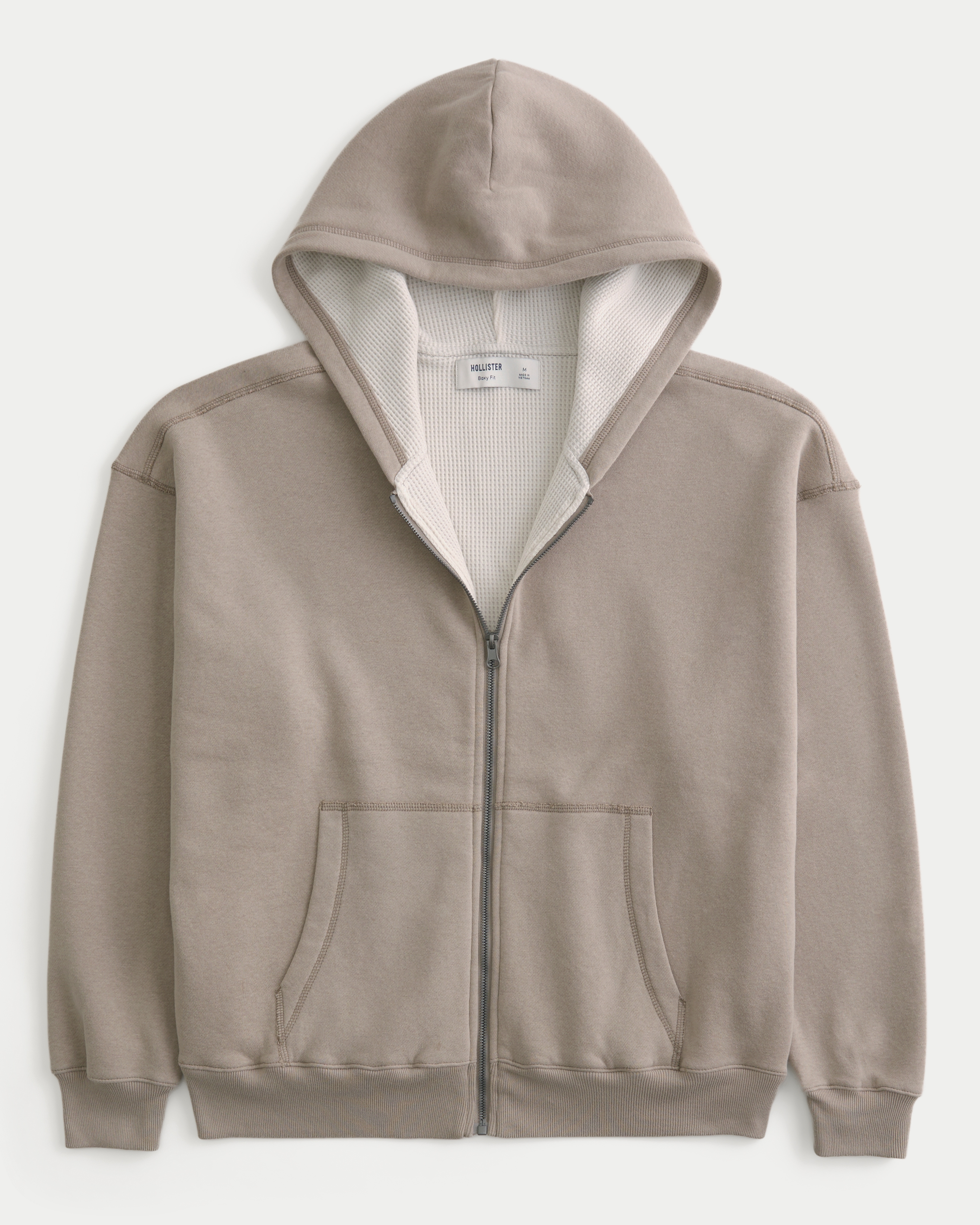 Boxy Thermal-Lined Zip-Up Hoodie