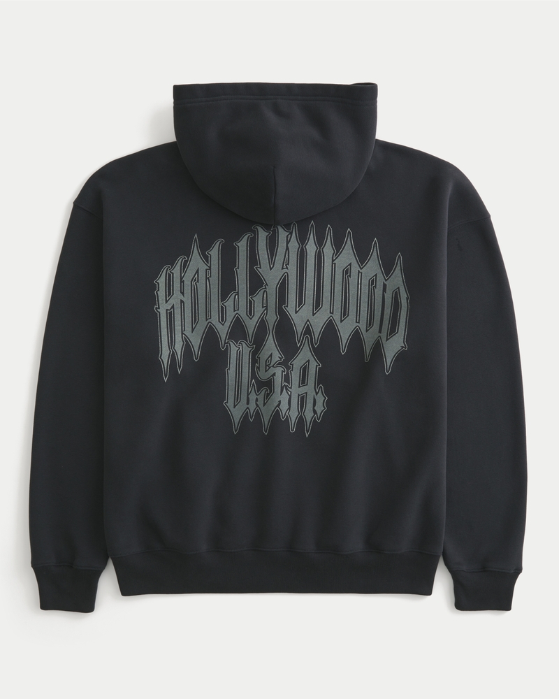 Boxy Hollywood Graphic Zip-Up Hoodie
