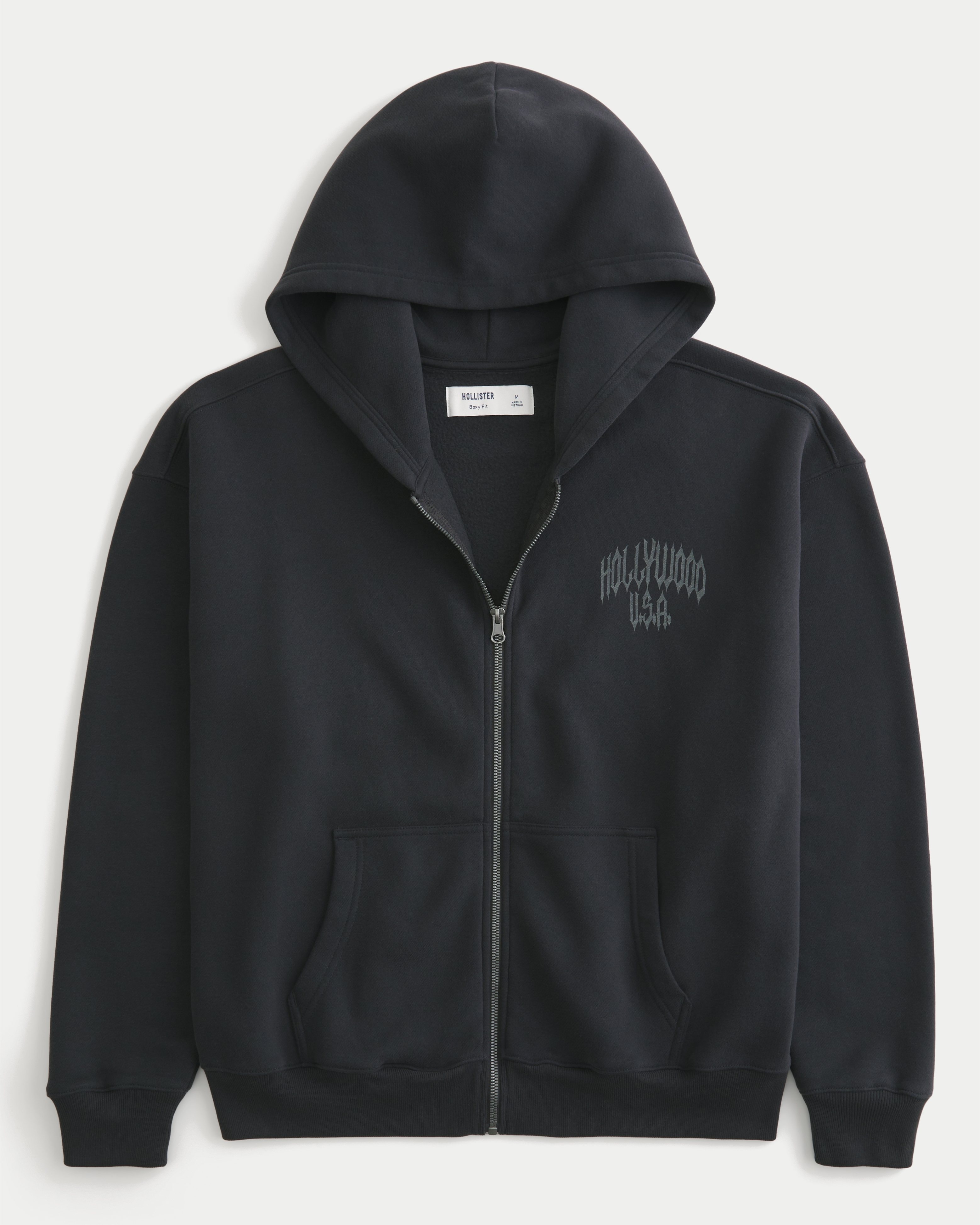 Boxy Hollywood Graphic Zip-Up Hoodie