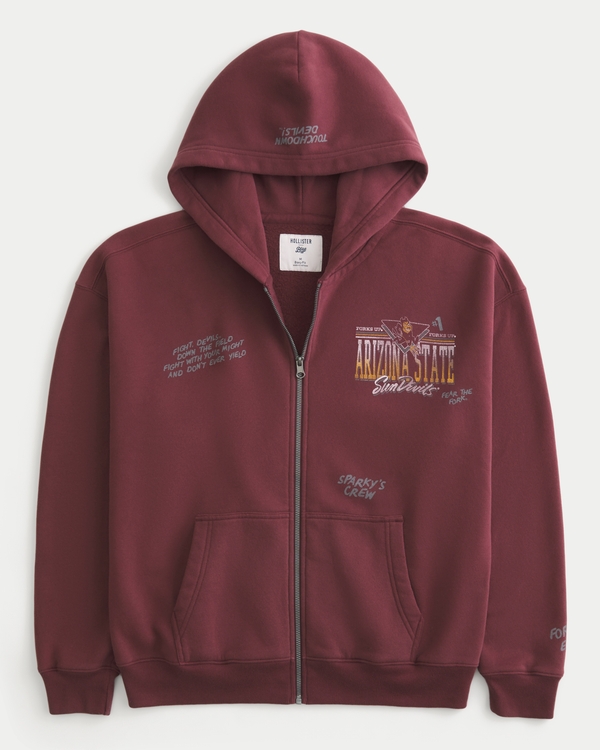 Boxy Zip-Up Arizona State University Sun Devils Graphic Hoodie