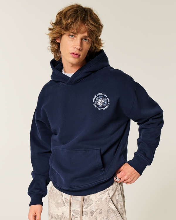 Boxy University of North Carolina at Chapel Hill Tar Heels Graphic Hoodie, Deep Navy view 1