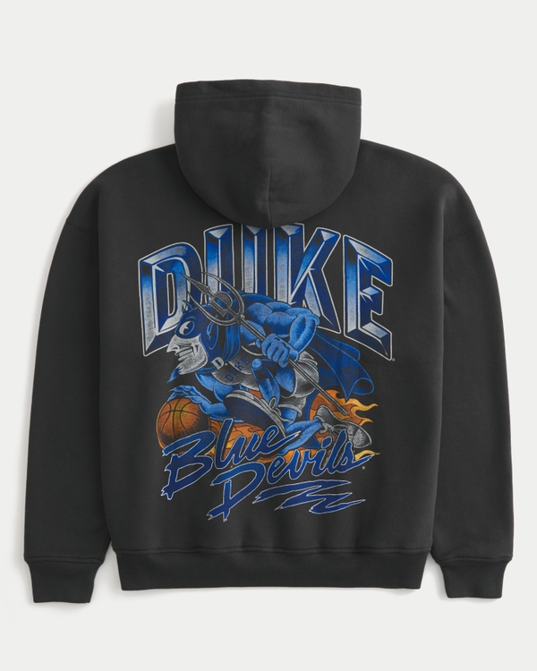 Boxy Duke University Blue Devils Graphic Hoodie, Faded Black view 1