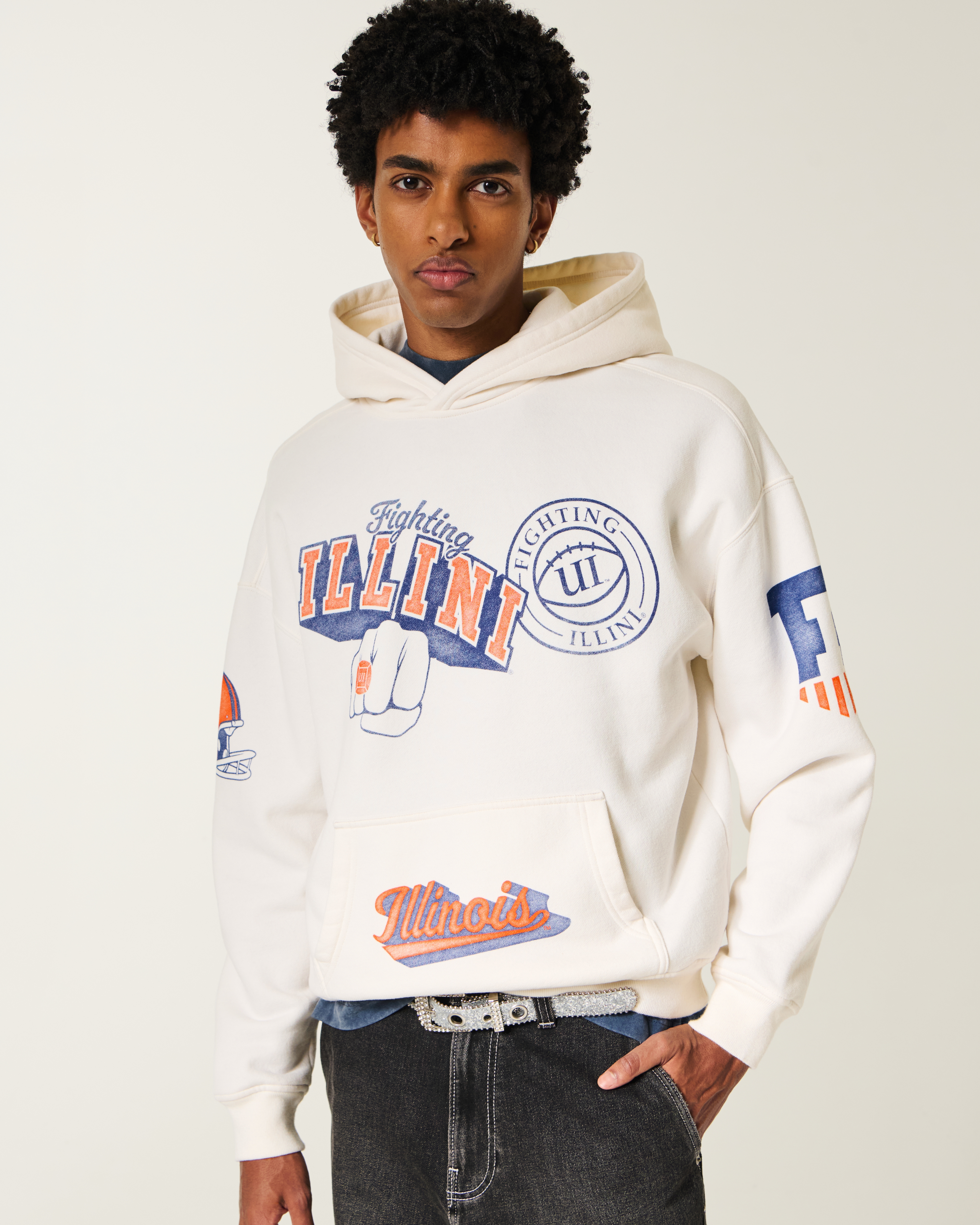 Boxy University of Illinois Fighting Illini Graphic Hoodie