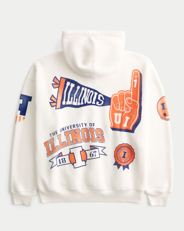 Boxy University of Illinois Fighting Illini Graphic Hoodie, Cream view 1