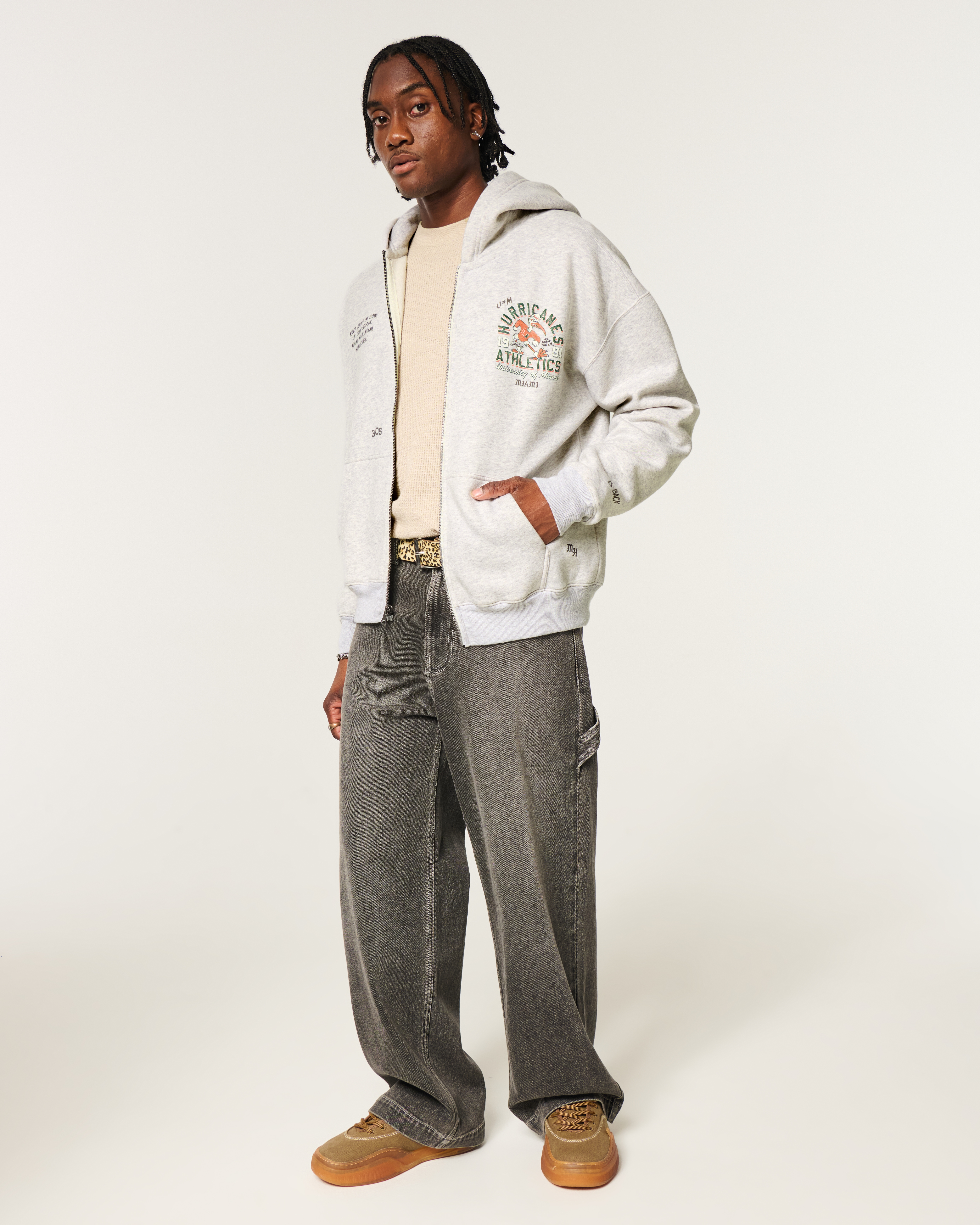 Boxy Zip-Up University of Miami Hurricanes Graphic Hoodie