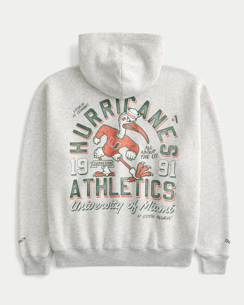 Men's Boxy Zip-Up University of Miami Hurricanes Graphic Hoodie