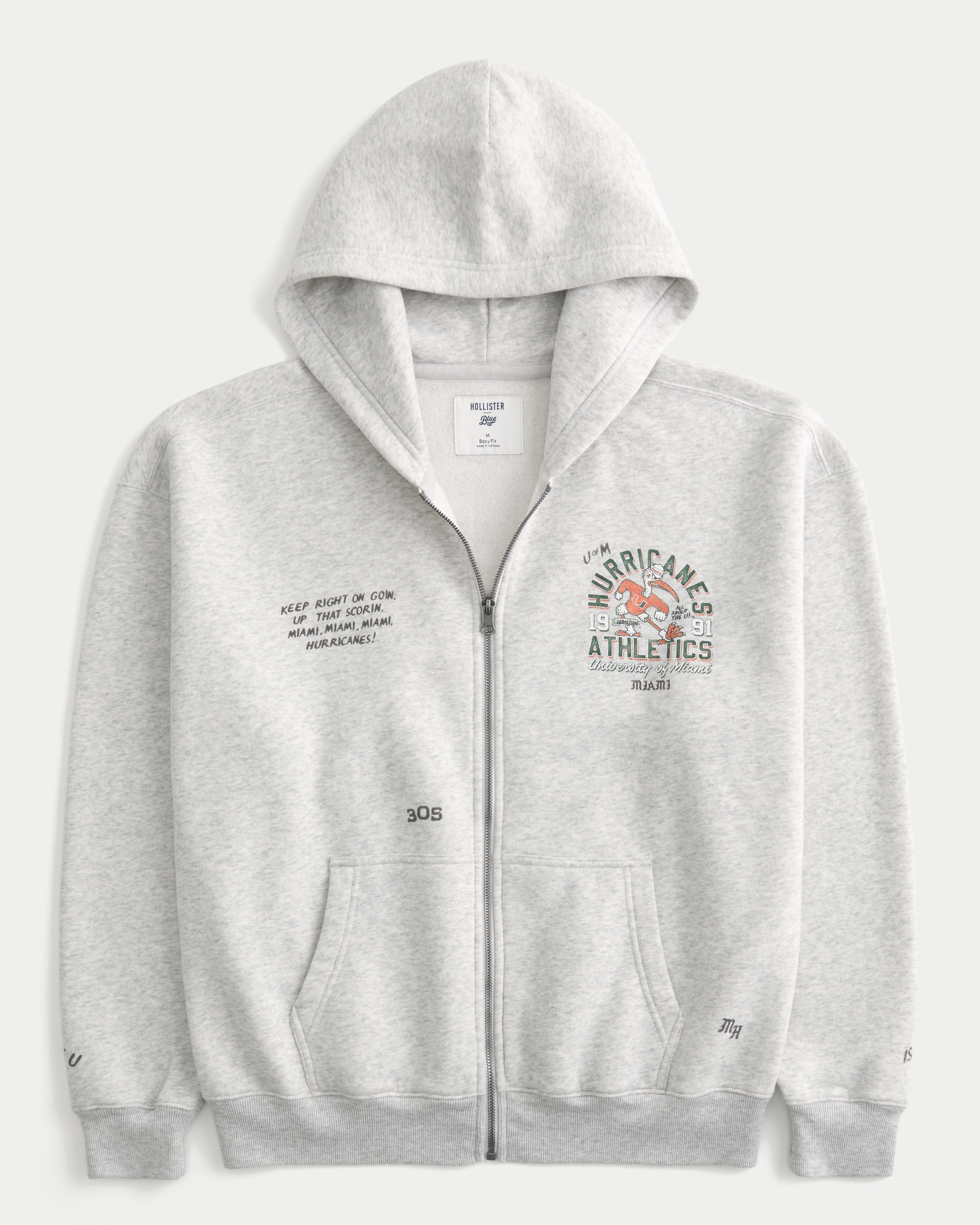 Boxy Zip-Up University of Miami Hurricanes Graphic Hoodie