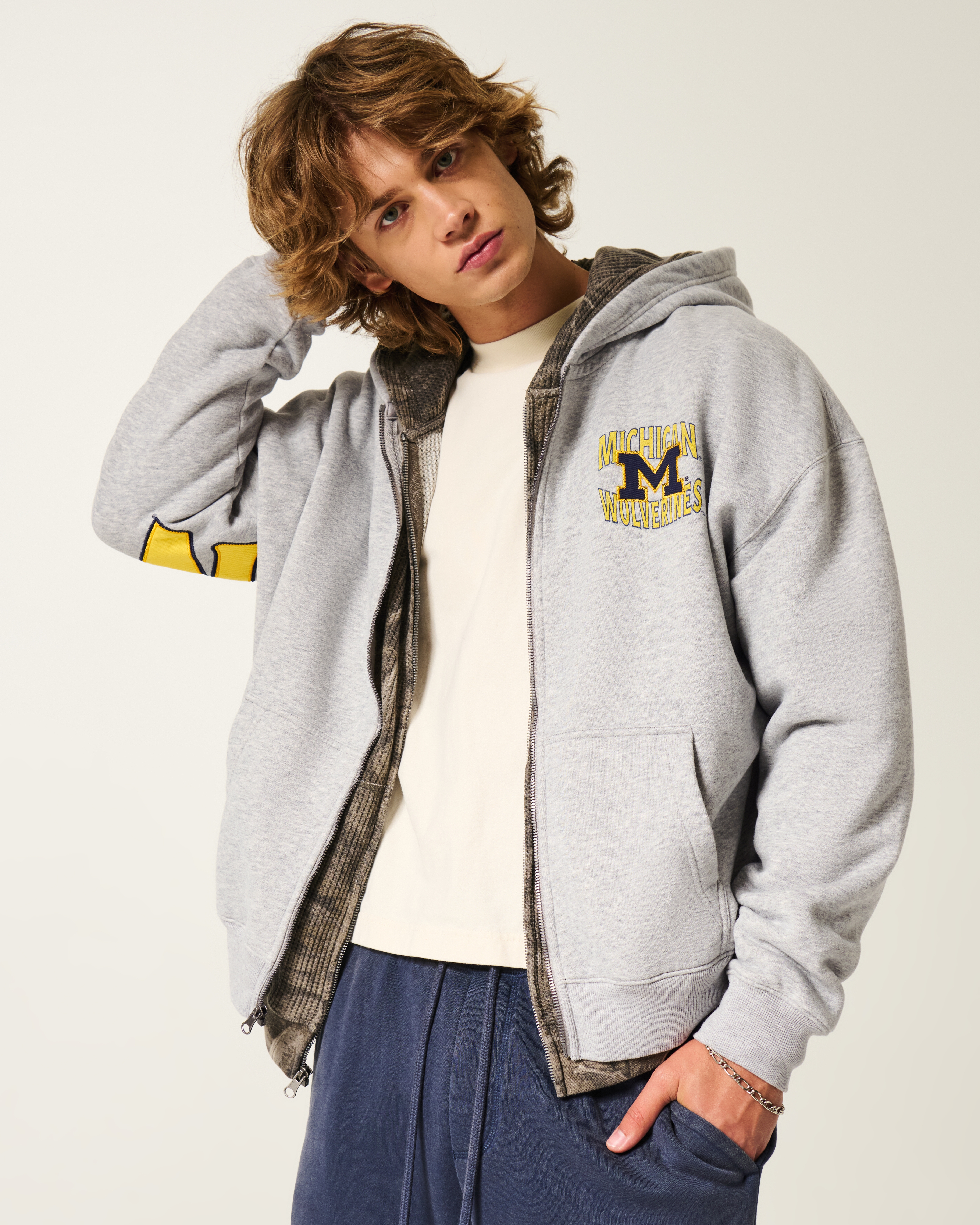 Boxy Zip-Up University of Michigan Wolverines Graphic Hoodie