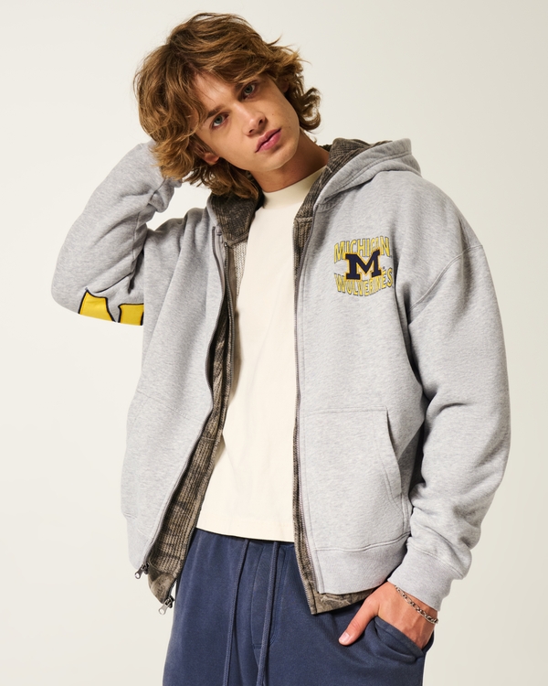 Boxy Zip-Up University of Michigan Wolverines Graphic Hoodie