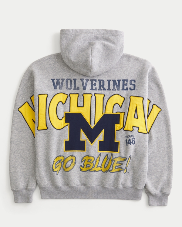 Boxy Zip-Up University of Michigan Wolverines Graphic Hoodie, Heather Gray view 1