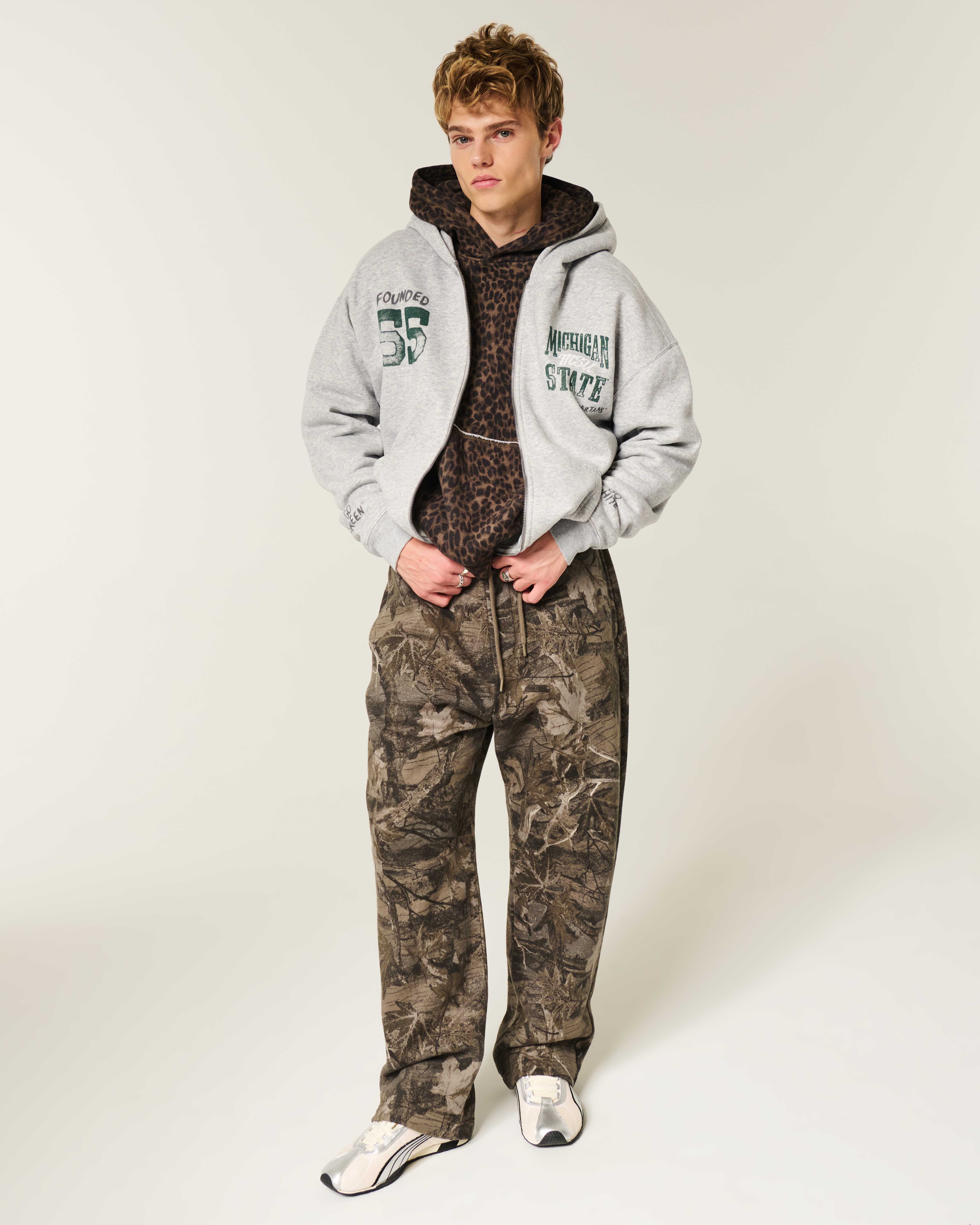 Boxy Zip-Up Michigan State University Spartans Graphic Hoodie