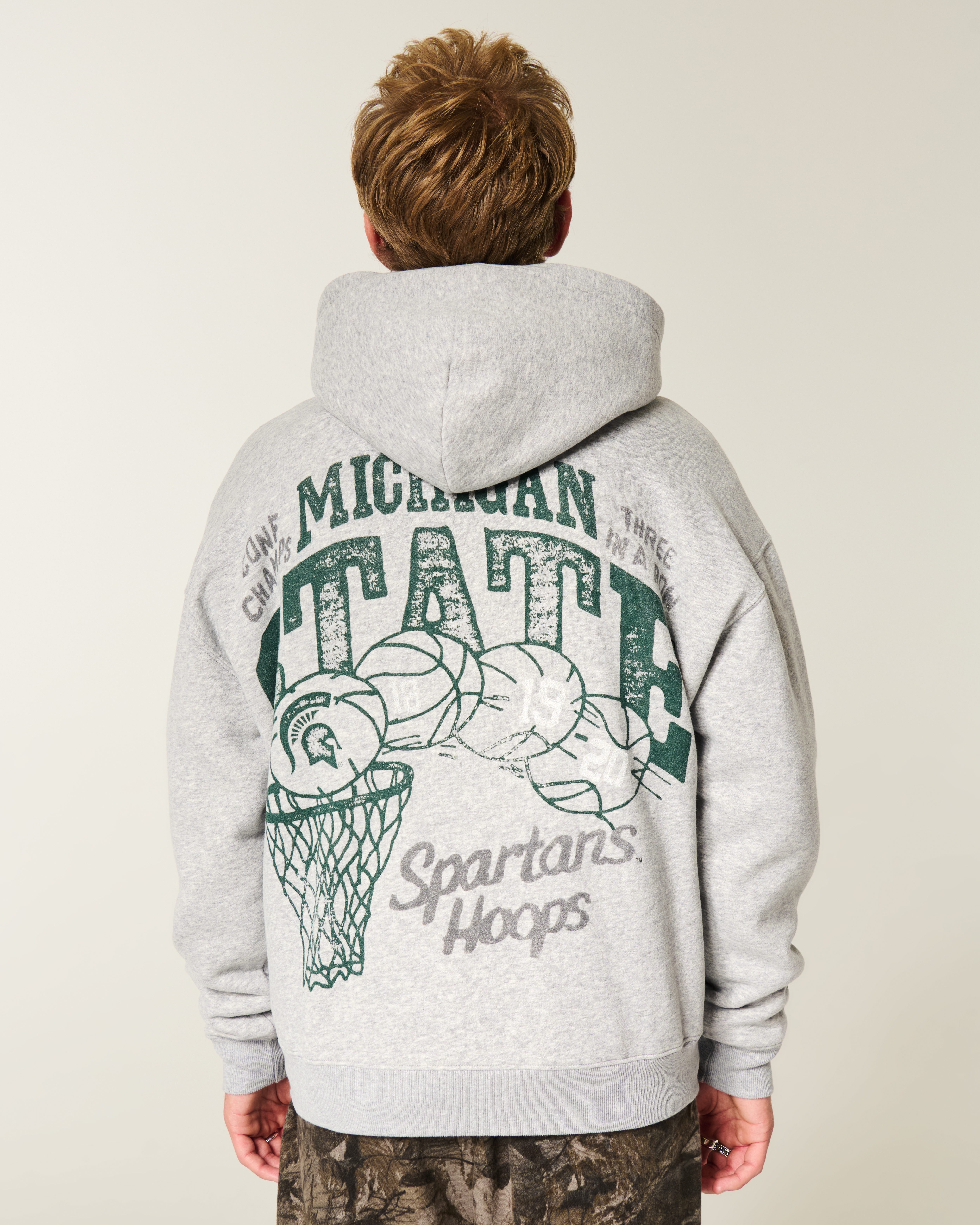 Boxy Zip-Up Michigan State University Spartans Graphic Hoodie