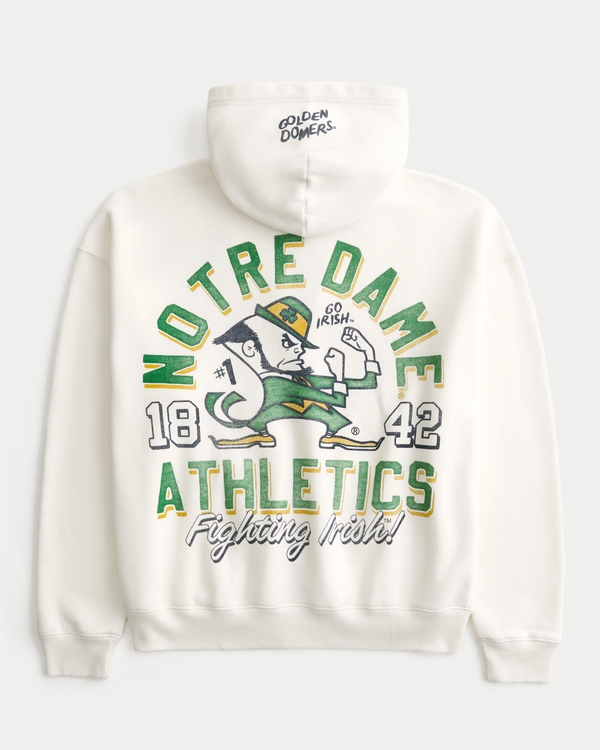 Boxy Zip-Up University of Notre Dame Fighting Irish Graphic Hoodie, Cream view 1