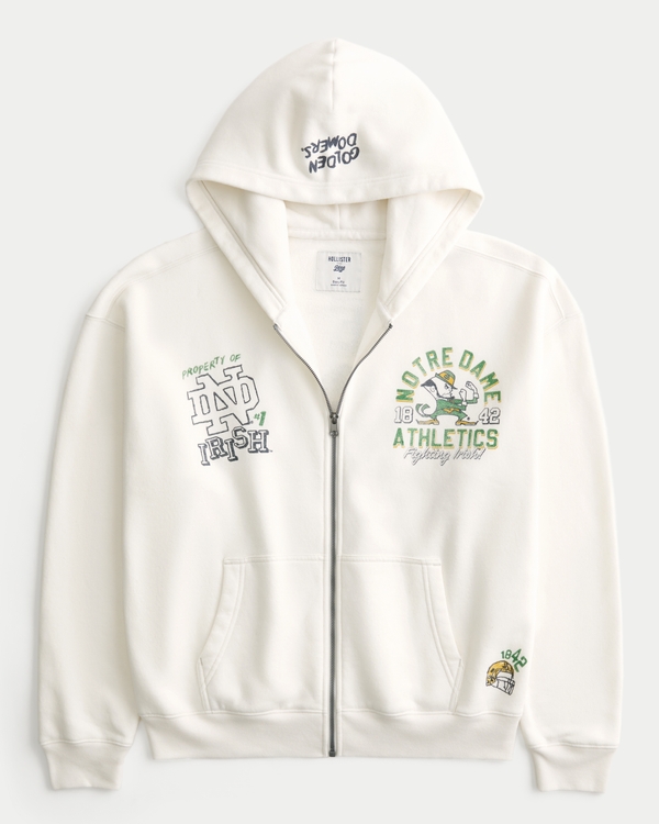 Boxy Zip-Up University of Notre Dame Fighting Irish Graphic Hoodie