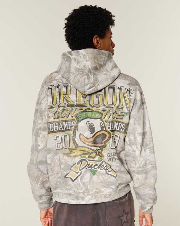 Boxy Zip-Up University of Oregon Ducks Graphic Camo Hoodie