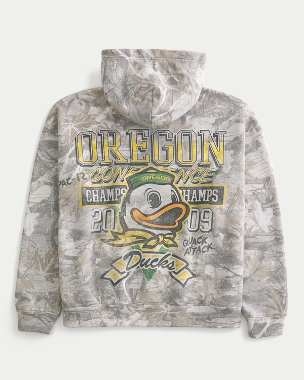 Boxy Zip-Up University of Oregon Ducks Graphic Camo Hoodie