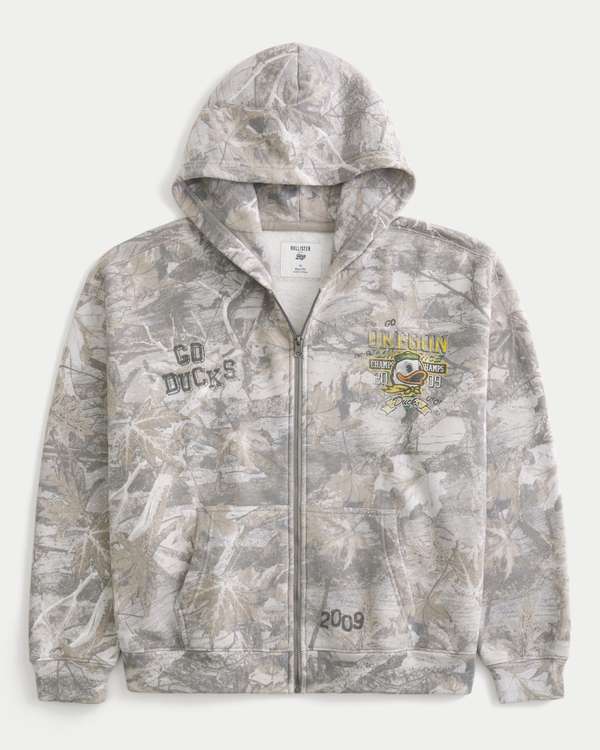 Boxy Zip-Up University of Oregon Ducks Graphic Camo Hoodie