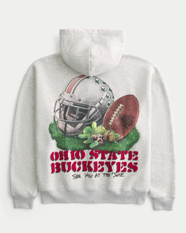 Boxy Zip-Up The Ohio State University Buckeyes Graphic Hoodie, Light Heather Gray view 1
