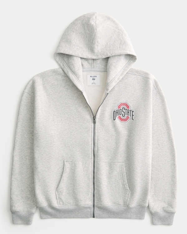 Boxy Zip-Up The Ohio State University Buckeyes Graphic Hoodie, Light Heather Gray view 2