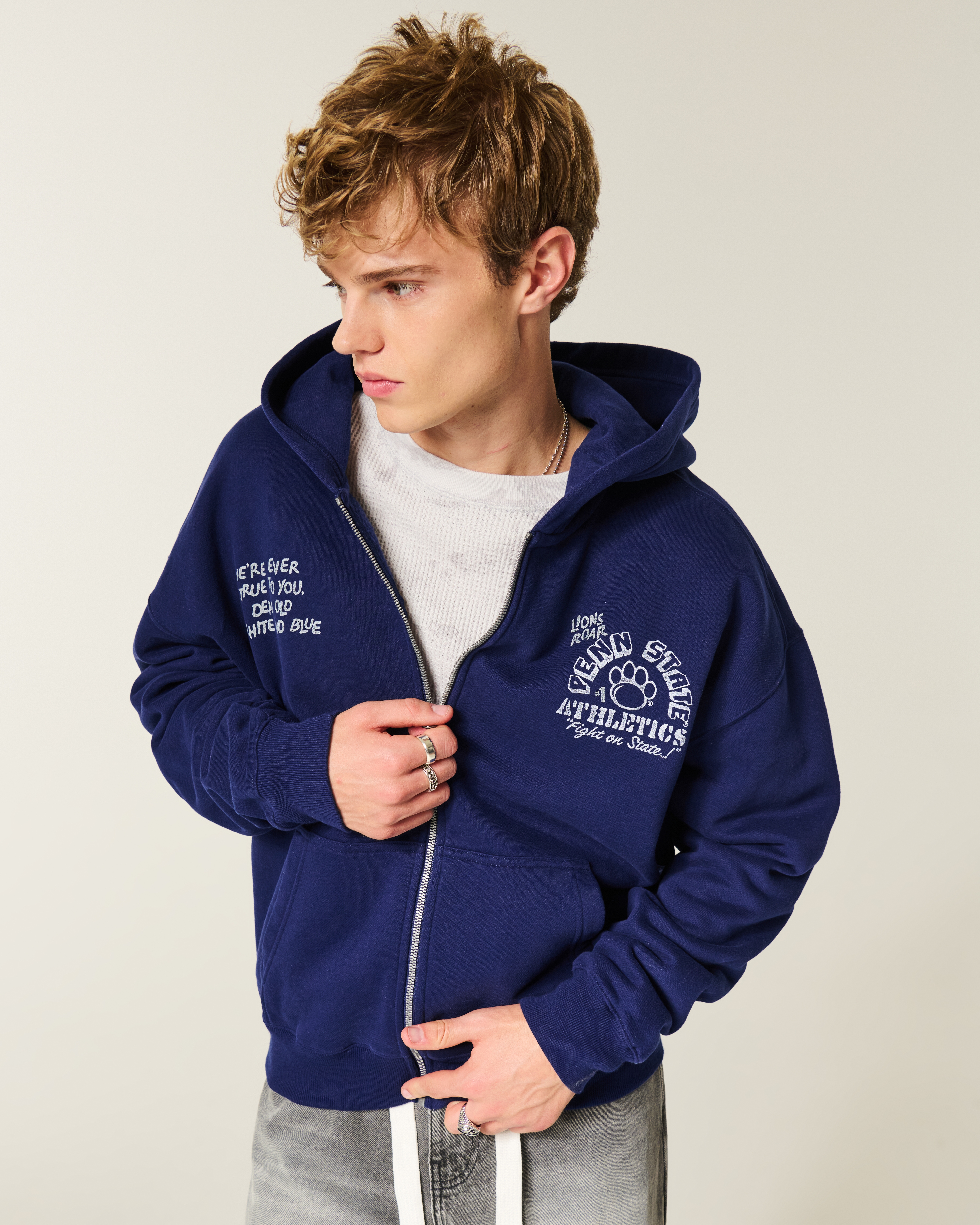 Boxy Zip-Up Penn State University Nittany Lions Graphic Hoodie