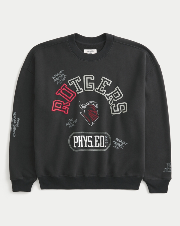 Boxy Rutgers University Scarlet Knights Graphic Crew Sweatshirt