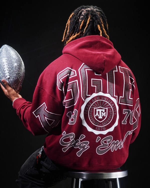 Boxy Texas A&M University Aggies Graphic Hoodie, Burgundy view 1