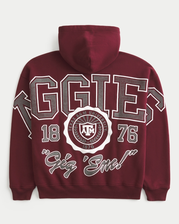 Boxy Texas A&M University Aggies Graphic Hoodie, Burgundy view 1