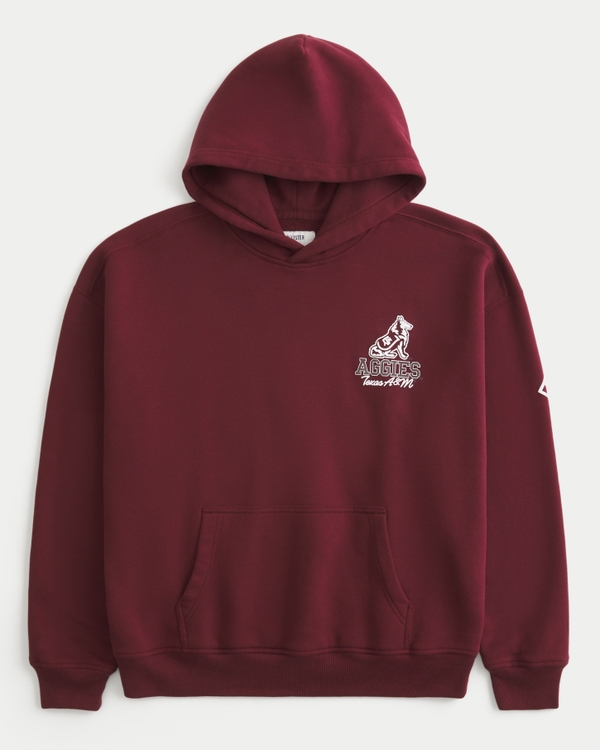 Boxy Texas A&M University Aggies Graphic Hoodie, Burgundy view 2