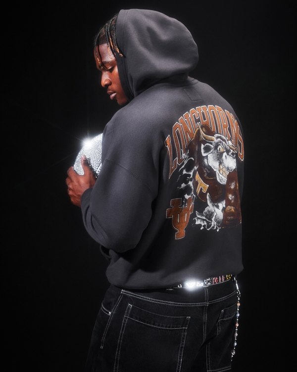 Boxy University of Texas at Austin Longhorns Graphic Hoodie, Faded Black view 1