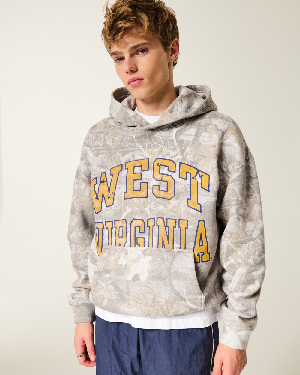 Boxy West Virginia University Mountaineers Graphic Camo Hoodie