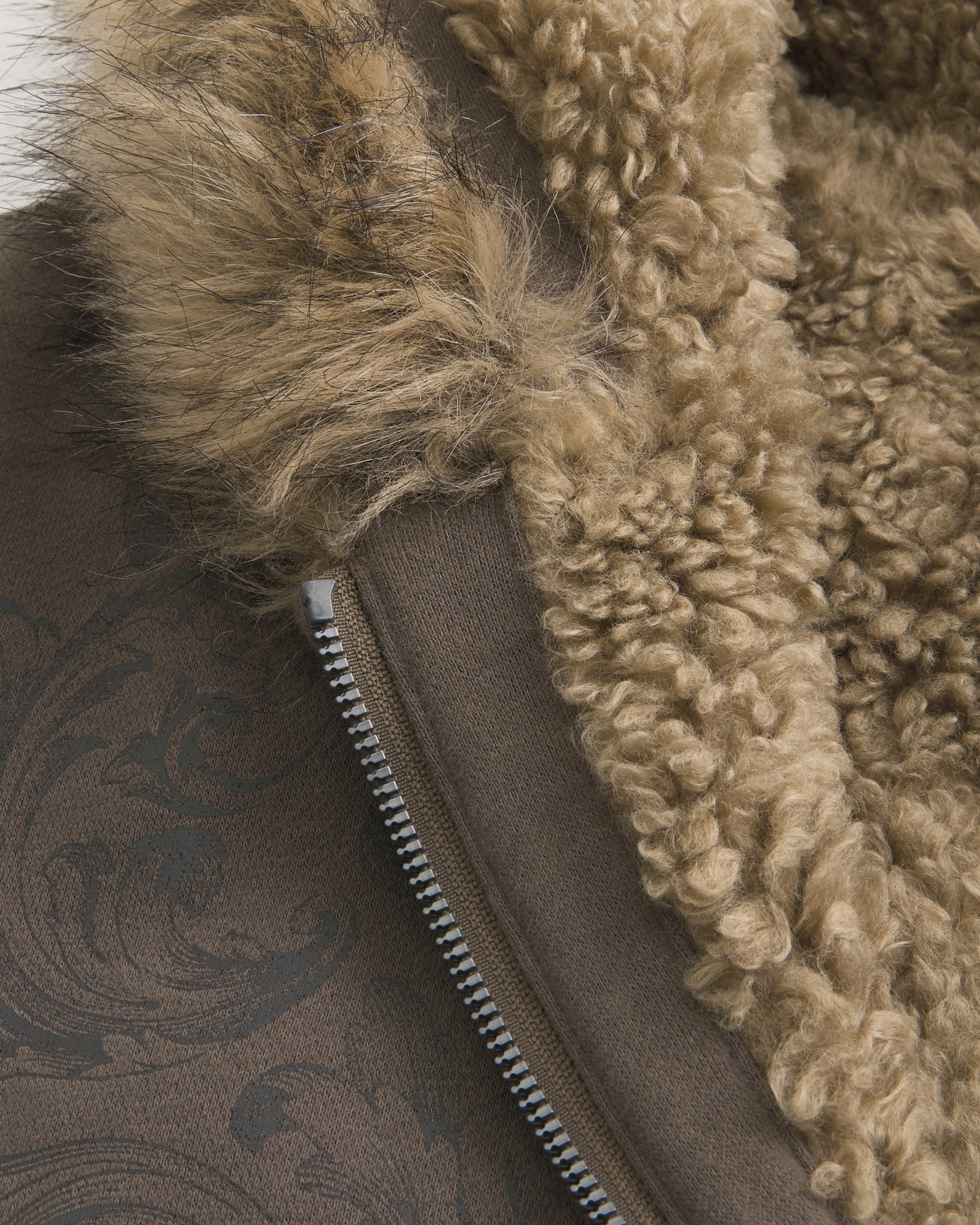 Faux Fur-Lined Graphic Zip-Up Hoodie