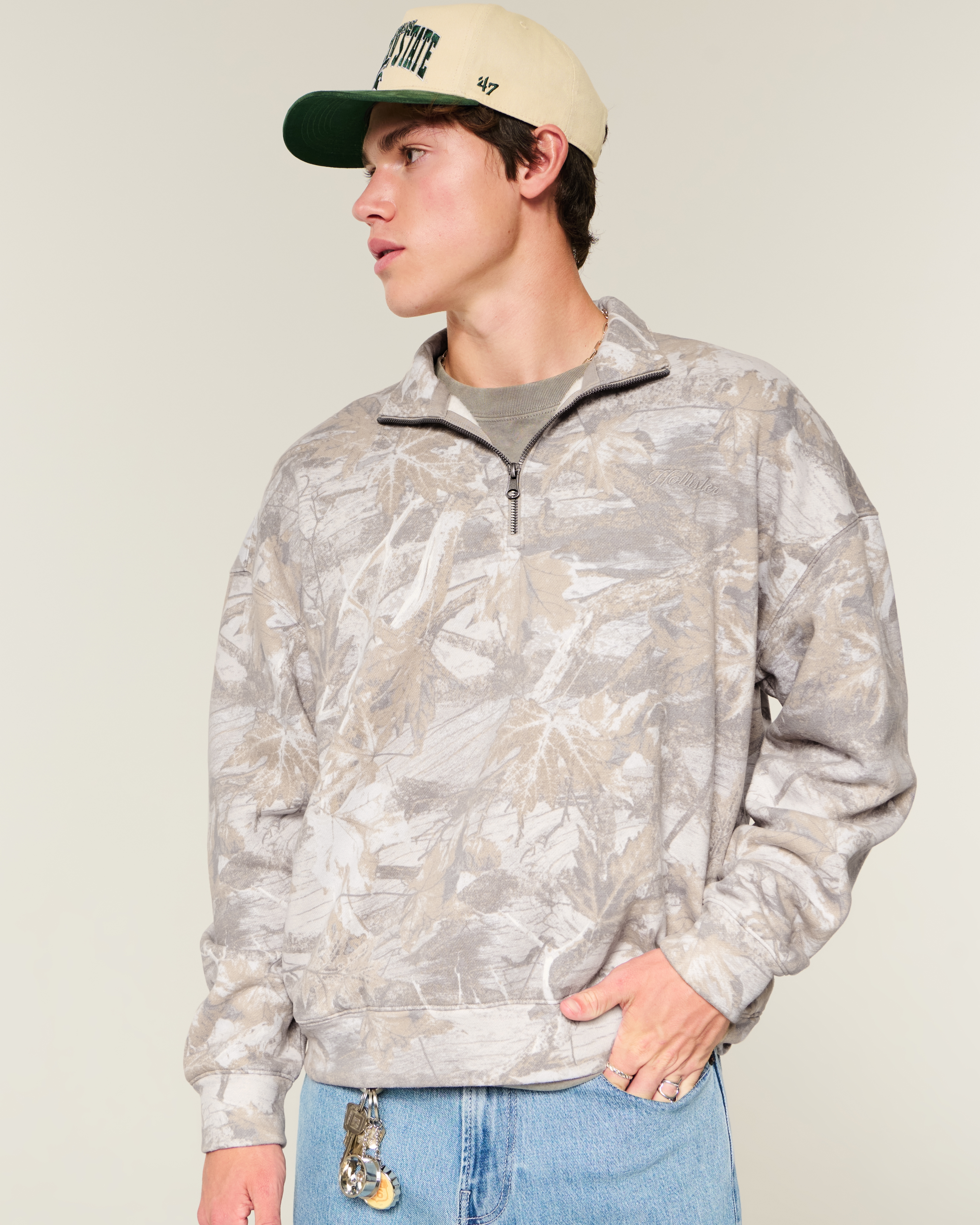 メンズ ボクシー ロゴ クォータージップ スウェットシャツ