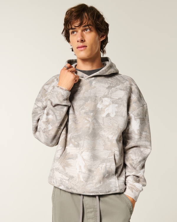 Boxy Camo Logo Hoodie, Cream Camo view 1