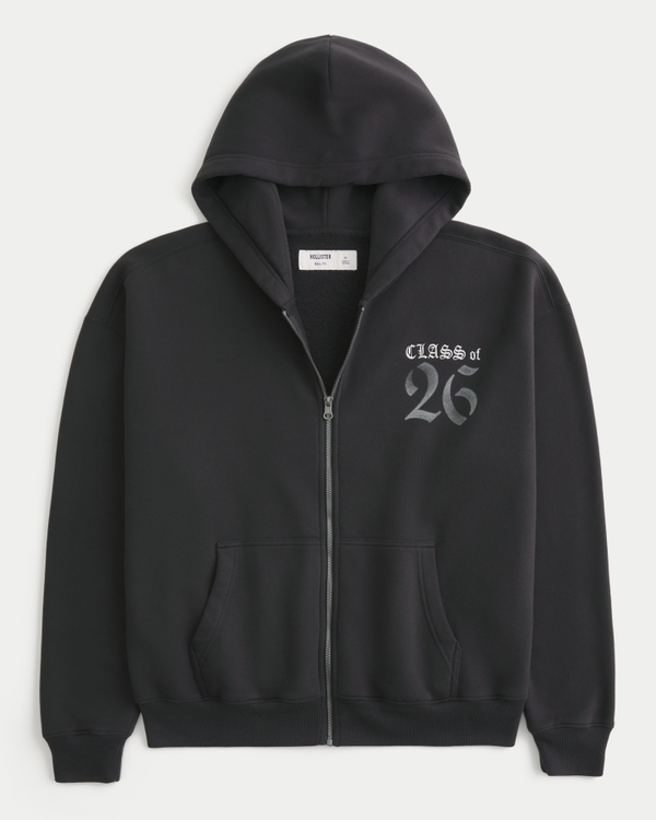 Boxy Class of 26 Graphic Zip-Up Hoodie