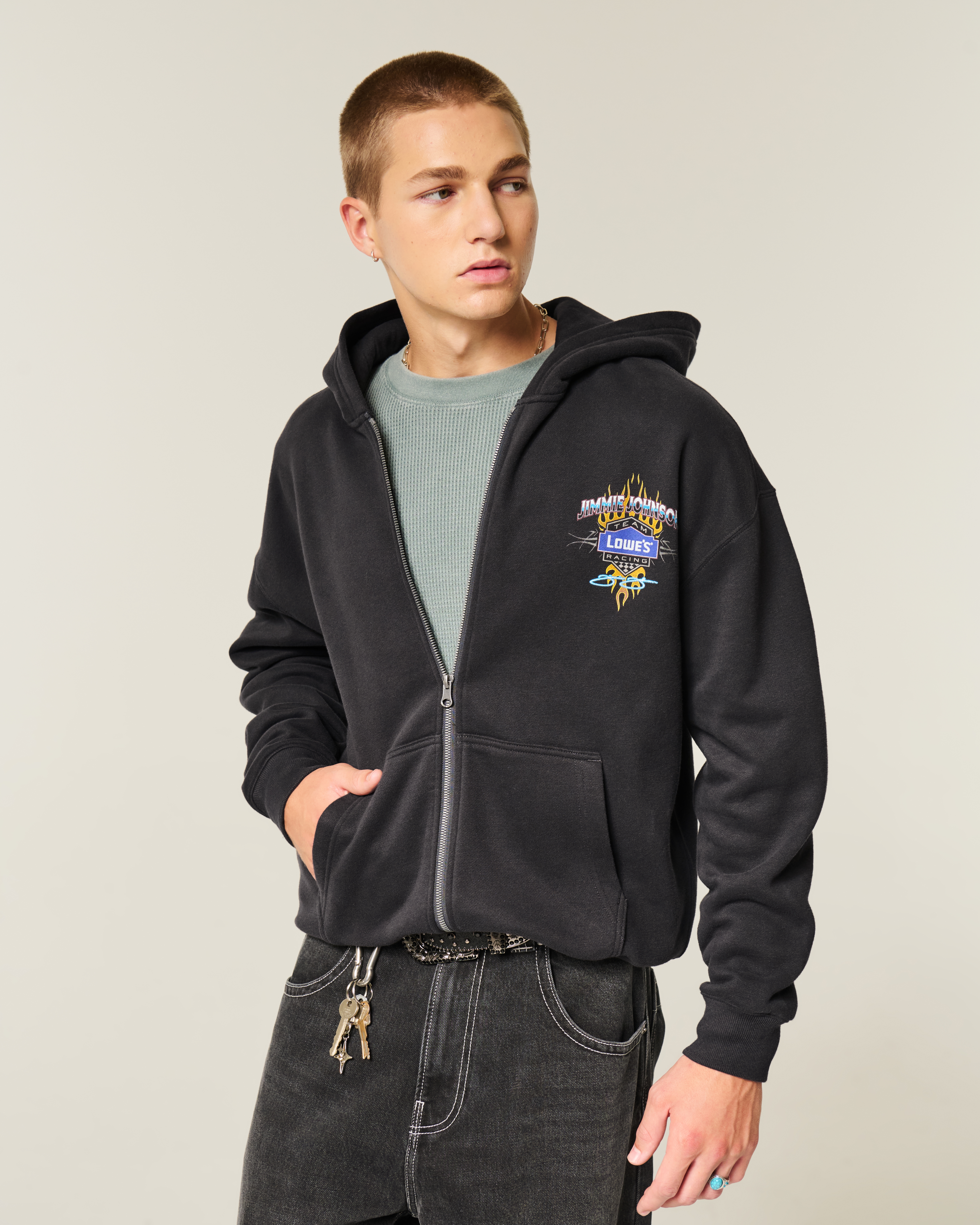 Boxy Zip-Up Jimmie Johnson Team Lowe's NASCAR Graphic Hoodie