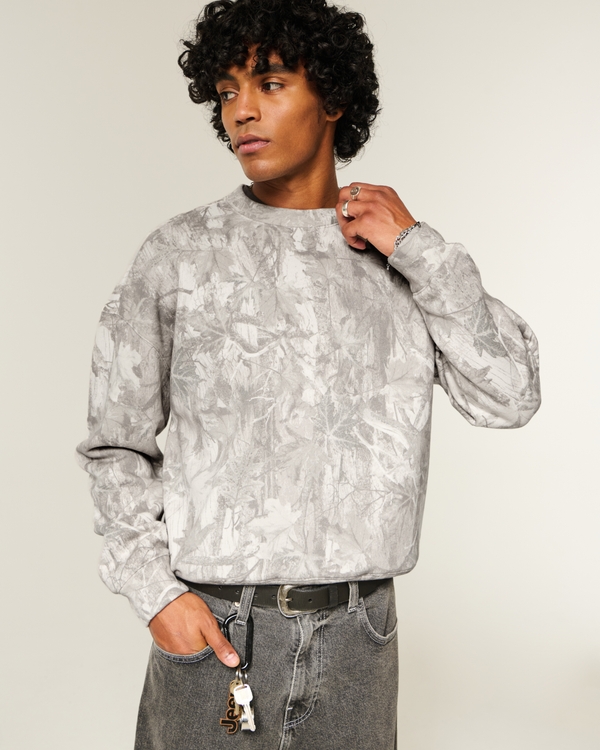 Boxy Camo Crew Sweatshirt, Cream Camo view 1